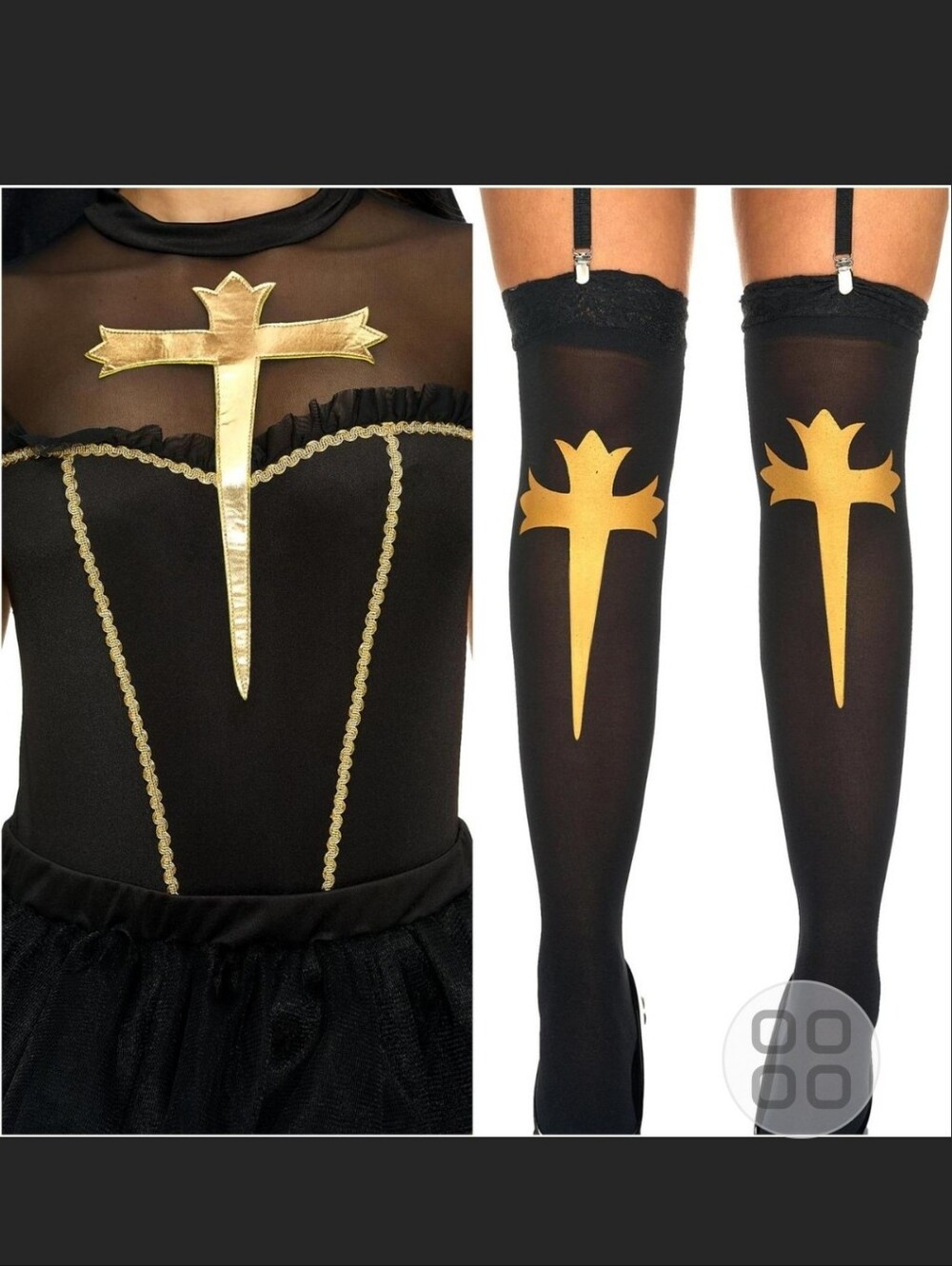Black Nun Womans Costume - Black with Gold Accents - Picture 4 of 4